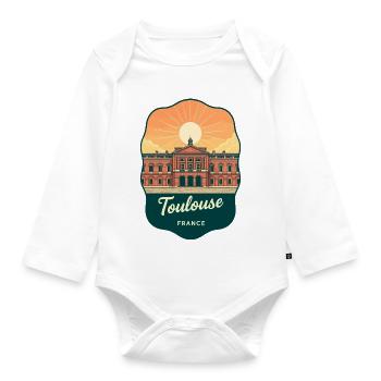 Toulouse Capitole Retro Sonnenuntergang Reiseabzeichen - Baby Bio-Langarm-Body - Weiß - Vorne