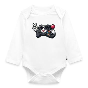 Kawaii Game Controller Peace Sign - Organic Longsleeve Baby Bodysuit - white - Front