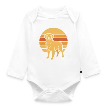 Hund Retro Sunset Flat Icon - Baby Bio-Langarm-Body - Weiß - Vorne