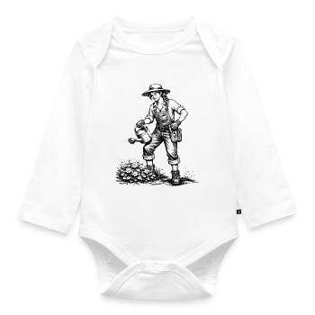 Gardener watering flowers – Vintage Illustratio - Organic Longsleeve Baby Bodysuit - white - Front