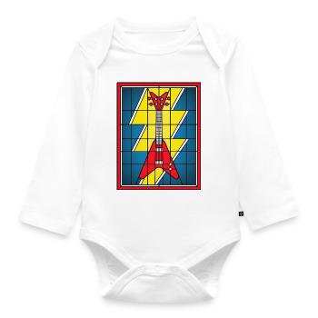 Stained Glass Guitar with Lightning Bolt - Organic Longsleeve Baby Bodysuit - white - Front