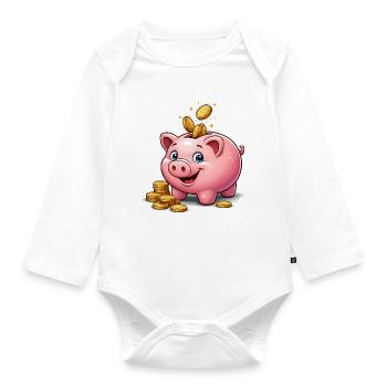 Sparschwein Glücksgold - Baby Bio-Langarm-Body - Weiß - Vorne