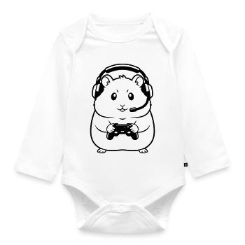 Gamer Hamster Controller Outline - Organic Longsleeve Baby Bodysuit - white - Front