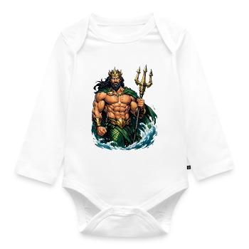 Le roi Poséidon avec le Trident - Body Bébé bio manches longues - blanc - Devant
