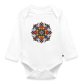 Fleurs de Mandala Fleurs : Jeu abstrait symétrique des couleurs - Body Bébé bio manches longues - blanc - Devant