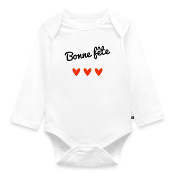 HERZLICHEN GLÜCKWUNSCH ZUM GEBURTSTAG. MUTTERTAG. VATERTAG. PARTEI - Baby Bio-Langarm-Body - Weiß - Vorne