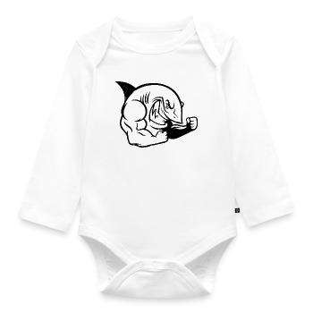 Muscular Shark Bodybuilder Workout Silhouette - Organic Longsleeve Baby Bodysuit - white - Front