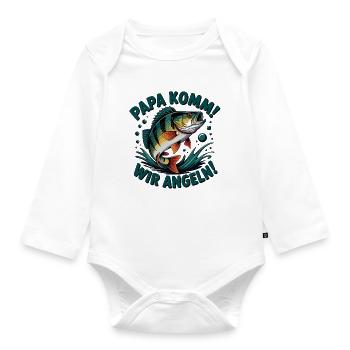 Papa Komm Wir Angeln Fischmotiv - Baby Bio-Langarm-Body - Weiß - Vorne
