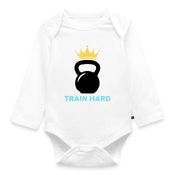 Kugelhantel Krone Train Hard - Baby Bio-Langarm-Body - Weiß - Vorne