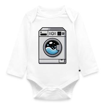 Waschmaschine Comic süß Kawaii - Baby Bio-Langarm-Body - Weiß - Vorne