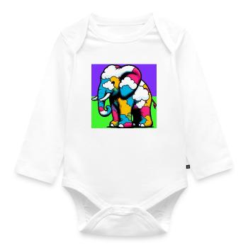 Elephant with Cloud and Clouds - Organic Longsleeve Baby Bodysuit - white - Front