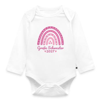 Große Schwester 2027 Regenbogen rosa - Baby Bio-Langarm-Body - Weiß - Vorne