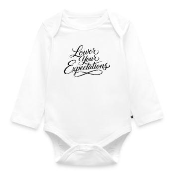 Sarcasme – Baissez vos attentes – Drôle de femme - Body Bébé bio manches longues - blanc - Devant