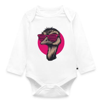Bouquet with sunglasses, Nandu, Emu - Organic Longsleeve Baby Bodysuit - white - Front