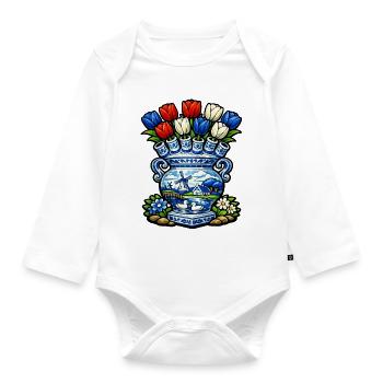 Delft Vase Tulips and Windmill - Organic Longsleeve Baby Bodysuit - white - Front
