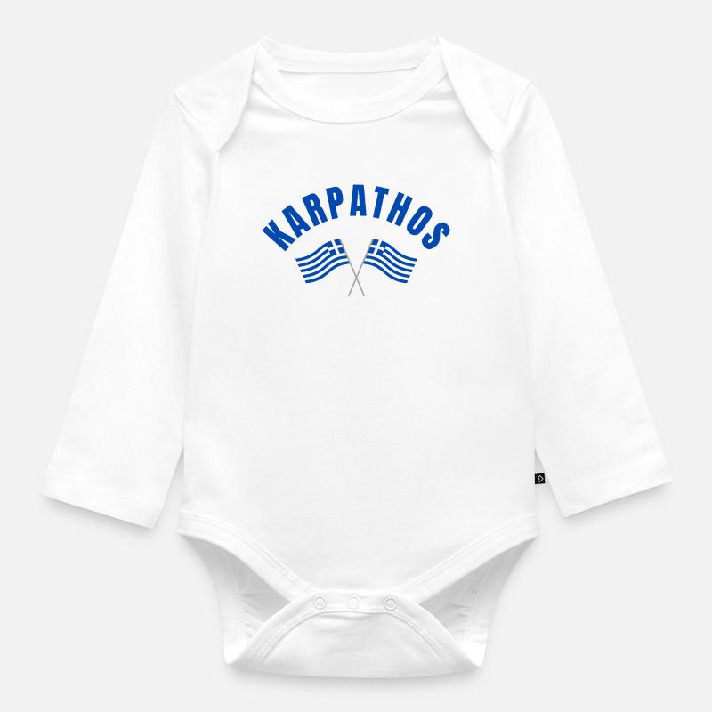 Karpathos avec drapeaux grecs croisés - Body Bébé bio manches longues - blanc