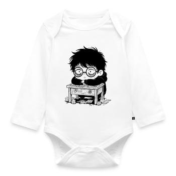 Student Burnout Office Blank Stare - Organic Longsleeve Baby Bodysuit - white - Front