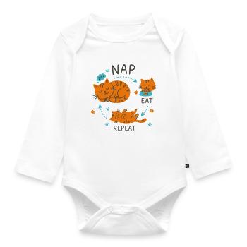 Nap Eat Repeat Katzendesign - Baby Bio-Langarm-Body - Weiß - Vorne