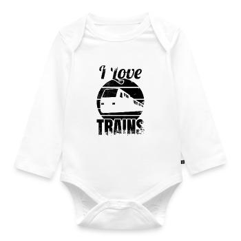 Railway lovers - Organic Longsleeve Baby Bodysuit - white - Front
