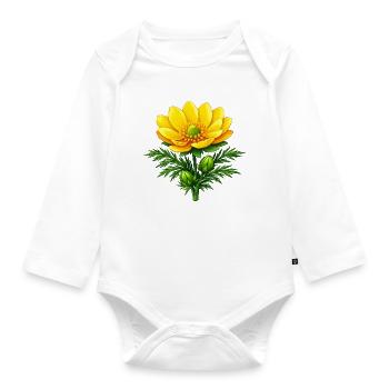 Adonis Beauty Yellow Wildflower Nature Floral Design - Organic Longsleeve Baby Bodysuit - white - Front