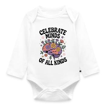 Neurodivergent Brain – ADHD & Autism Flowers - Organic Longsleeve Baby Bodysuit - white - Front