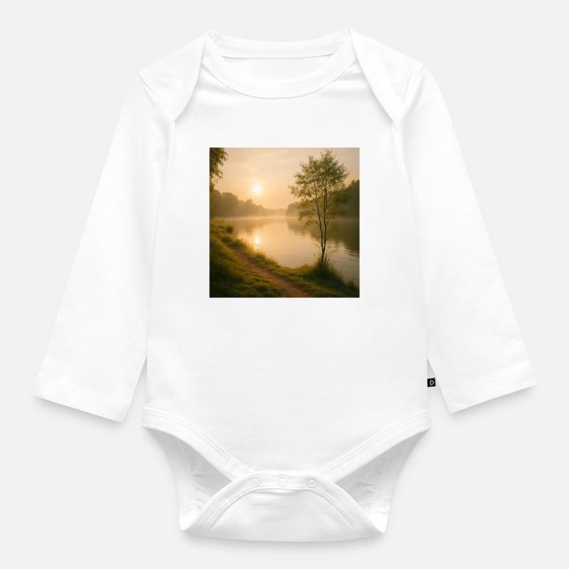 Or du matin sur le chemin de la rivière - Body Bébé bio manches longues - blanc