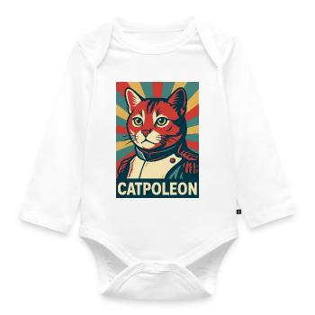 Catpoleon – Cat as Napoleon Retro Poster - Organic Longsleeve Baby Bodysuit - white - Front