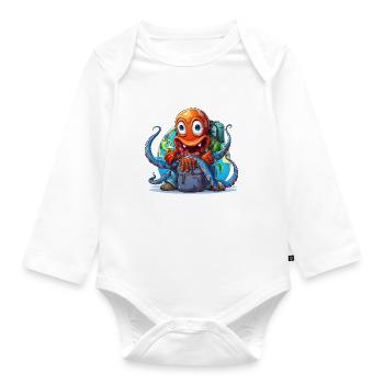 Reise-Oktopus mit Weltkugel - Baby Bio-Langarm-Body - Weiß - Vorne