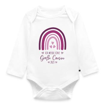 Ich werde eine Große Cousine 2027 Boho Regenbogen - Baby Bio-Langarm-Body - Weiß - Vorne