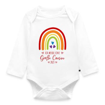 Ich werde eine Große Cousine 2027 Regenbogen - Baby Bio-Langarm-Body - Weiß - Vorne