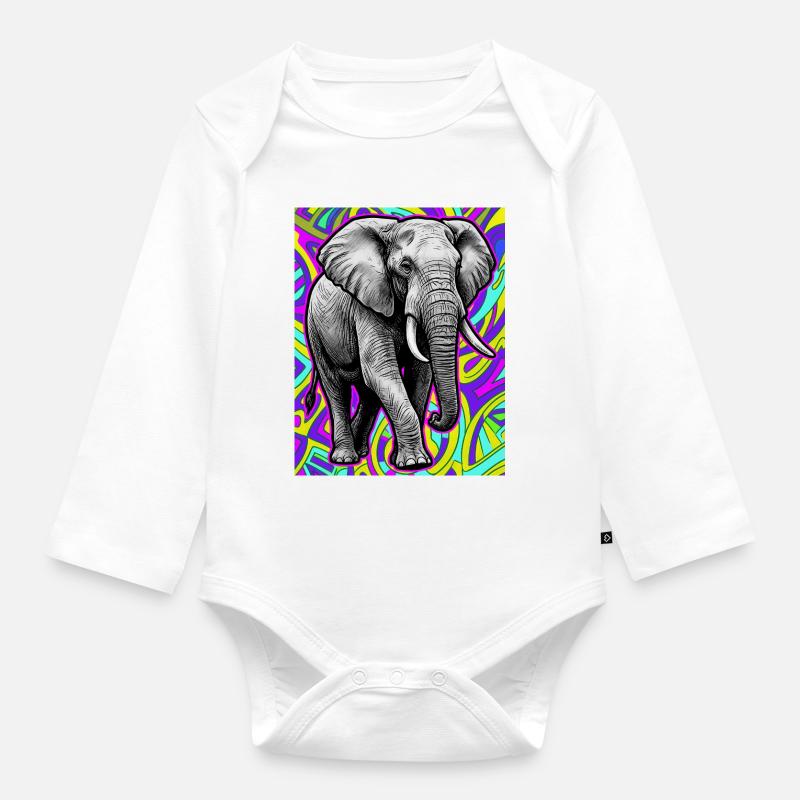 éléphant - Body Bébé bio manches longues - blanc