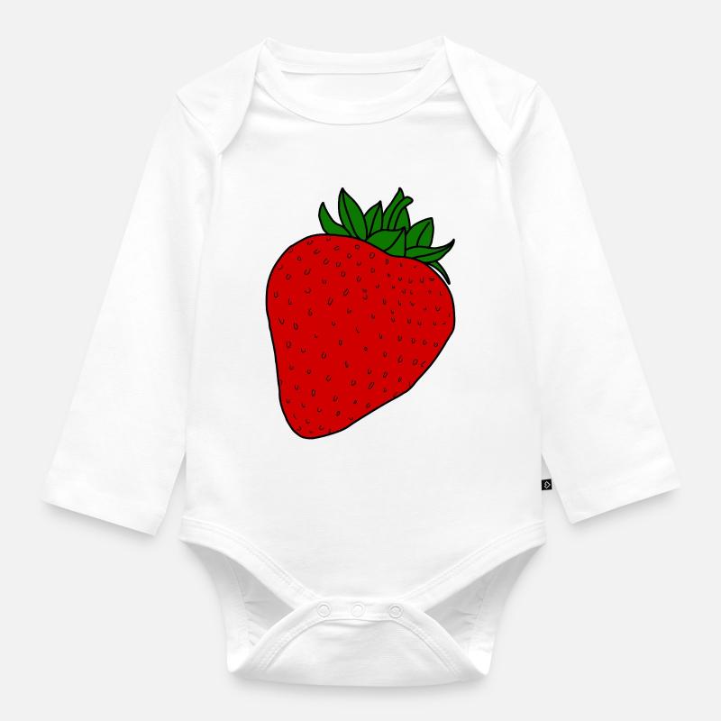 Rote Erdbeere - Baby Bio-Langarm-Body - Weiß