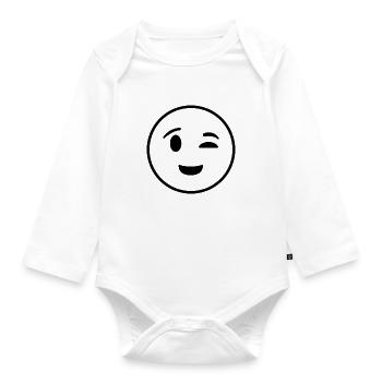 Happy face closing one eye - Organic Longsleeve Baby Bodysuit - white - Front