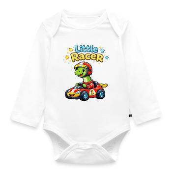 Cute Brontosaurus in a racing car for babies and children - Organic Longsleeve Baby Bodysuit - white - Front
