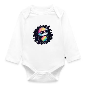 Panda Rainbow Galaxy Cool Glasses - Organic Longsleeve Baby Bodysuit - white - Front