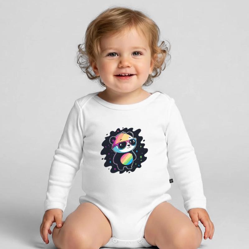 Panda Rainbow Galaxy Cool Glasses Organic Longsleeve Baby Bodysuit