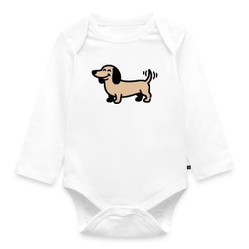 Fröhlicher Dackel Hund Comic - Baby Bio-Langarm-Body - Weiß - Vorne