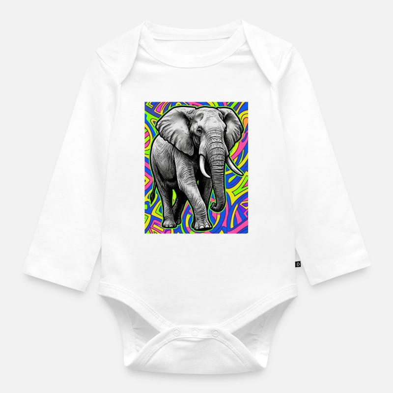 éléphant - Body Bébé bio manches longues - blanc