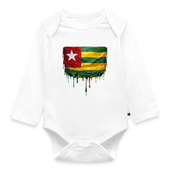 Togo Flagge Tropfenkunst - Baby Bio-Langarm-Body - Weiß - Vorne