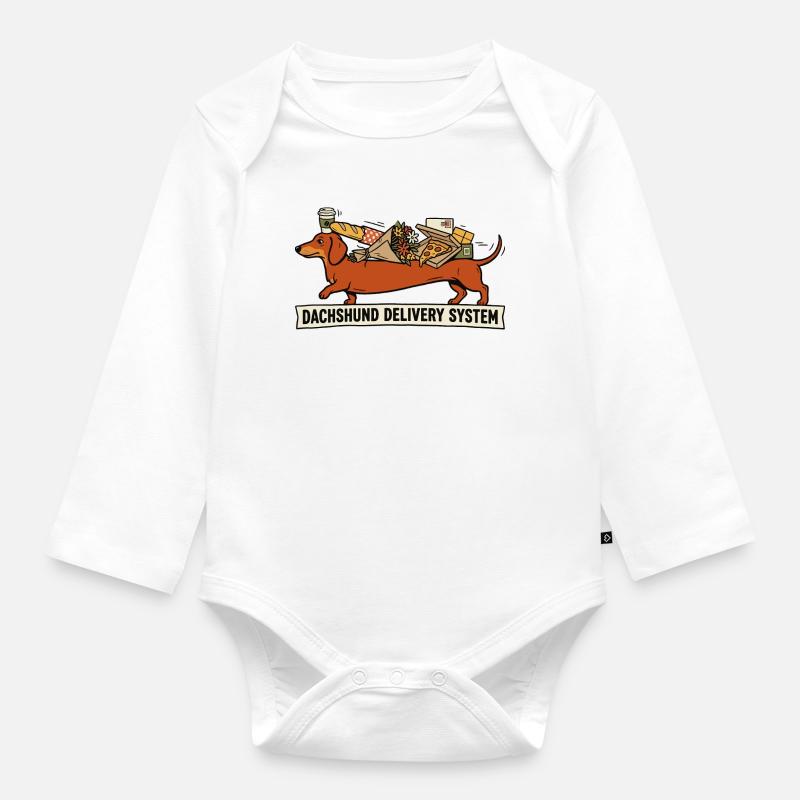 Système de livraison teckel design de chien drôle - Body Bébé bio manches longues - blanc