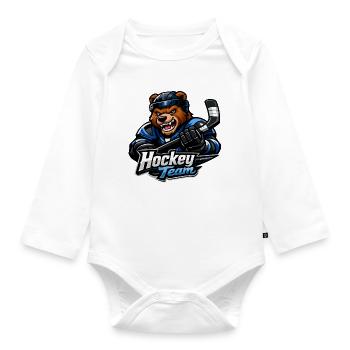 Bär Eishockey Team Maskottchen - Baby Bio-Langarm-Body - Weiß - Vorne