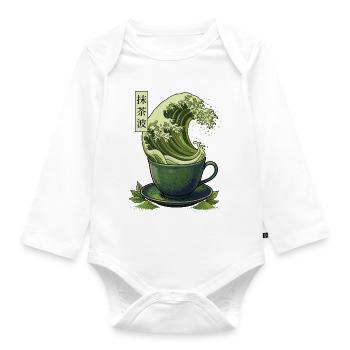 Matcha Wave Shirt Japan Style Tee Design - Baby Bio-Langarm-Body - Weiß - Vorne
