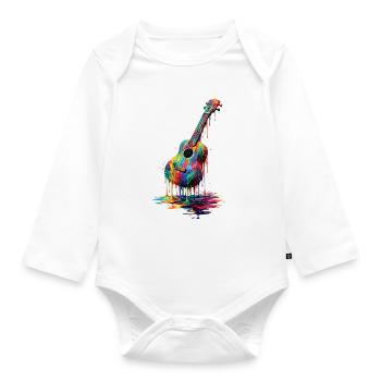 Ukulele with dripping paint - Organic Longsleeve Baby Bodysuit - white - Front