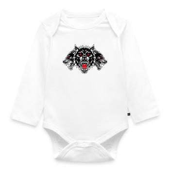 Dog Cerberus Totem Three Heads Red Eyes - Organic Longsleeve Baby Bodysuit - white - Front