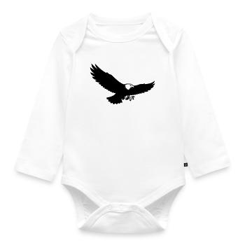 Eagle Silhouette Bird of Prey Logo - Organic Longsleeve Baby Bodysuit - white - Front