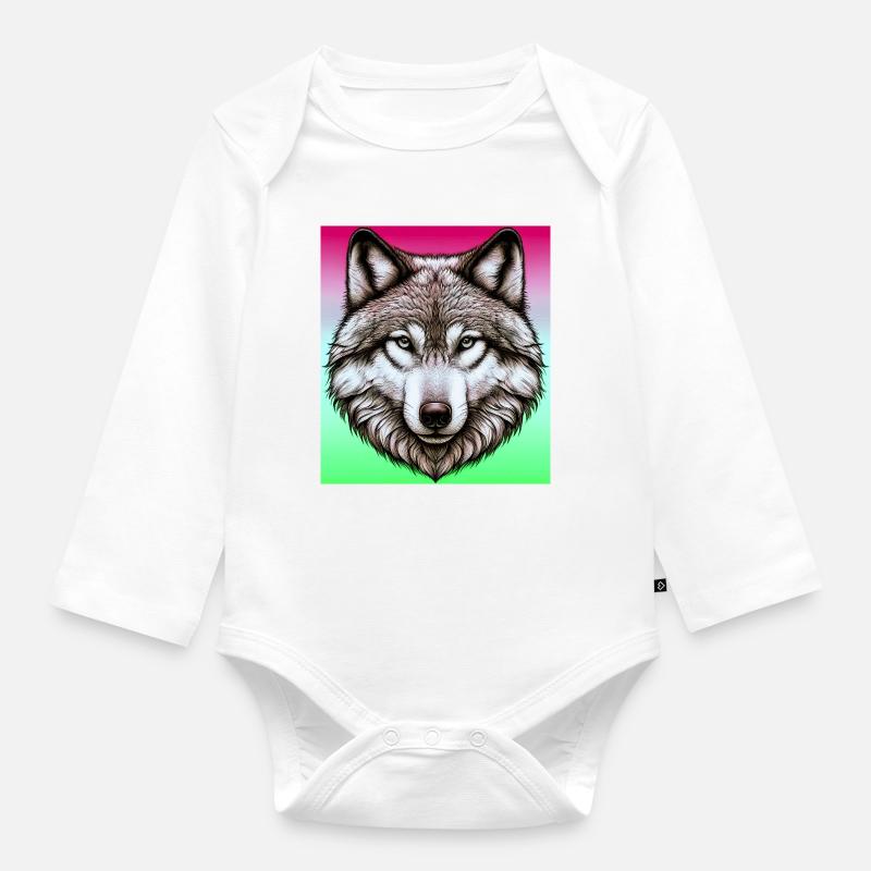 Loup - Body Bébé bio manches longues - blanc