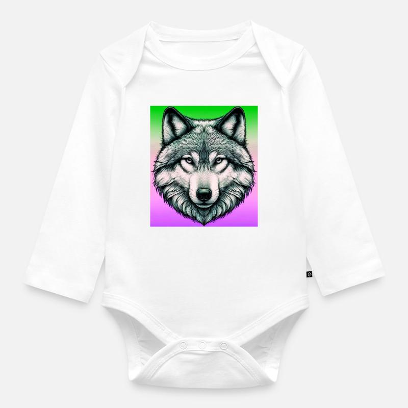 Loup - Body Bébé bio manches longues - blanc