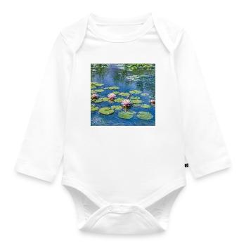 Lilien auf einem blauen Teich - Baby Bio-Langarm-Body - Weiß - Vorne