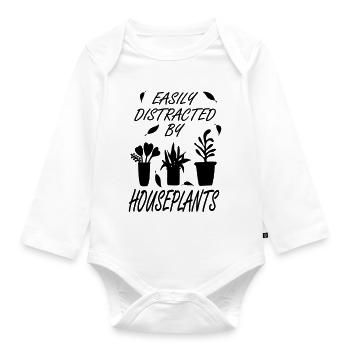 Easily distracted by houseplants - Organic Longsleeve Baby Bodysuit - white - Front