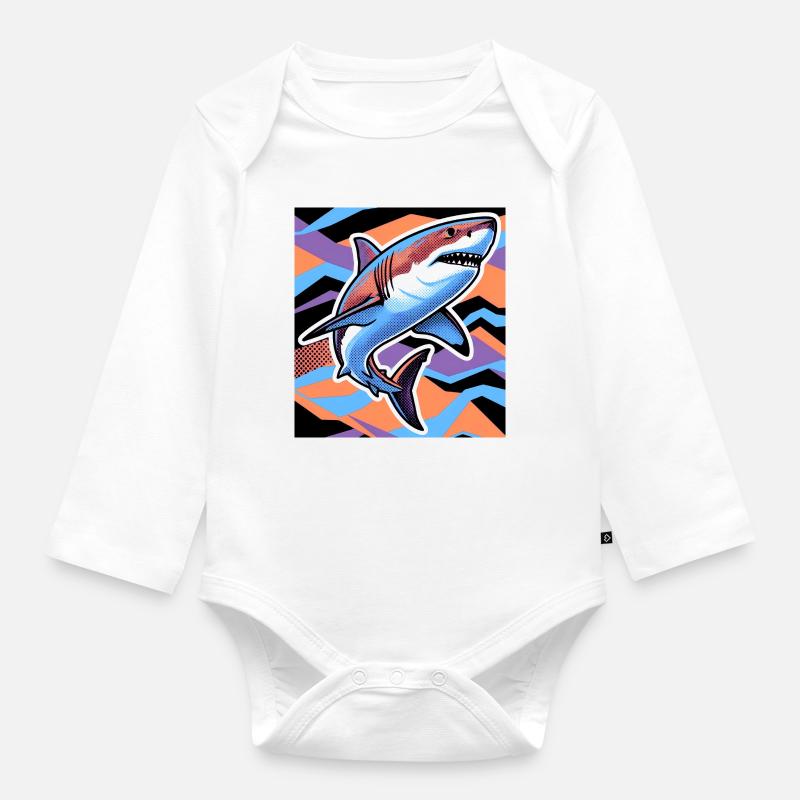 Requin - Body Bébé bio manches longues - blanc